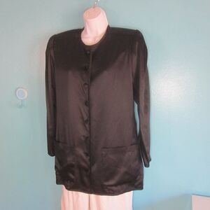Albert Paul VINTAGE 1980's Big Shoulder Black Silk Jacket Size 8
